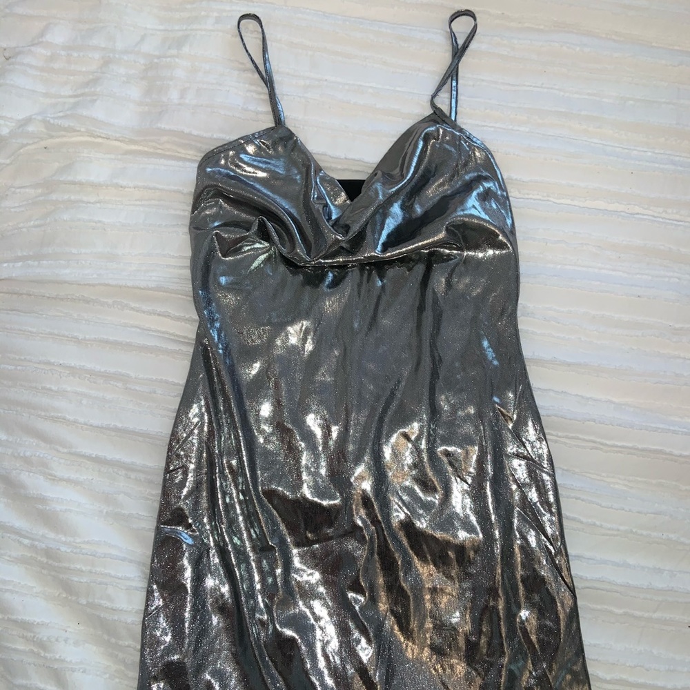 Silver metallic slip dress